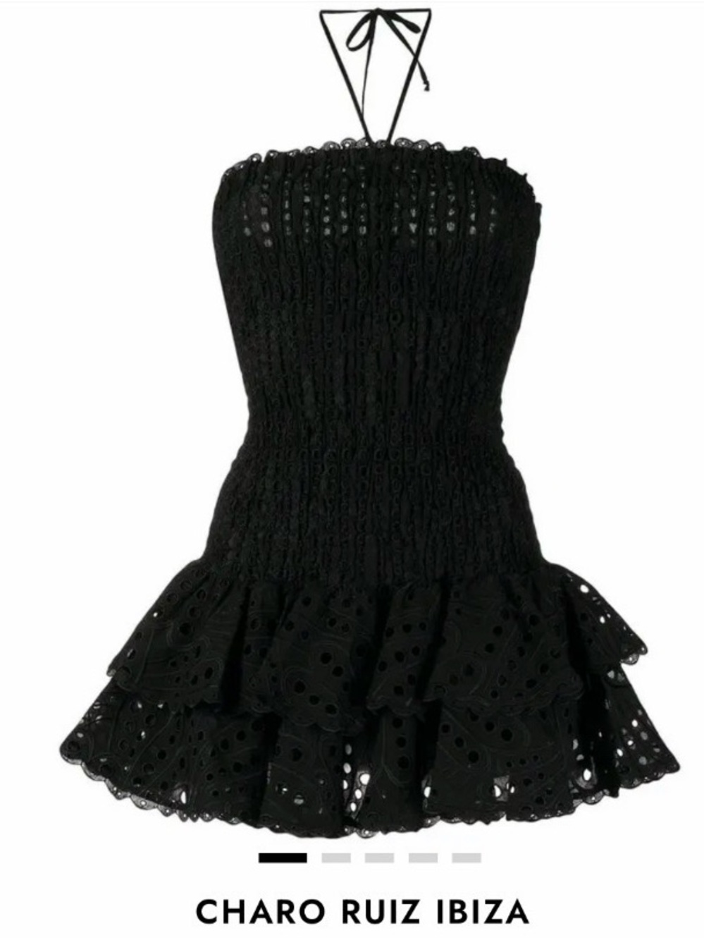 Charo Ruiz Black Strapless Eyelet Ruffle Mini Dress